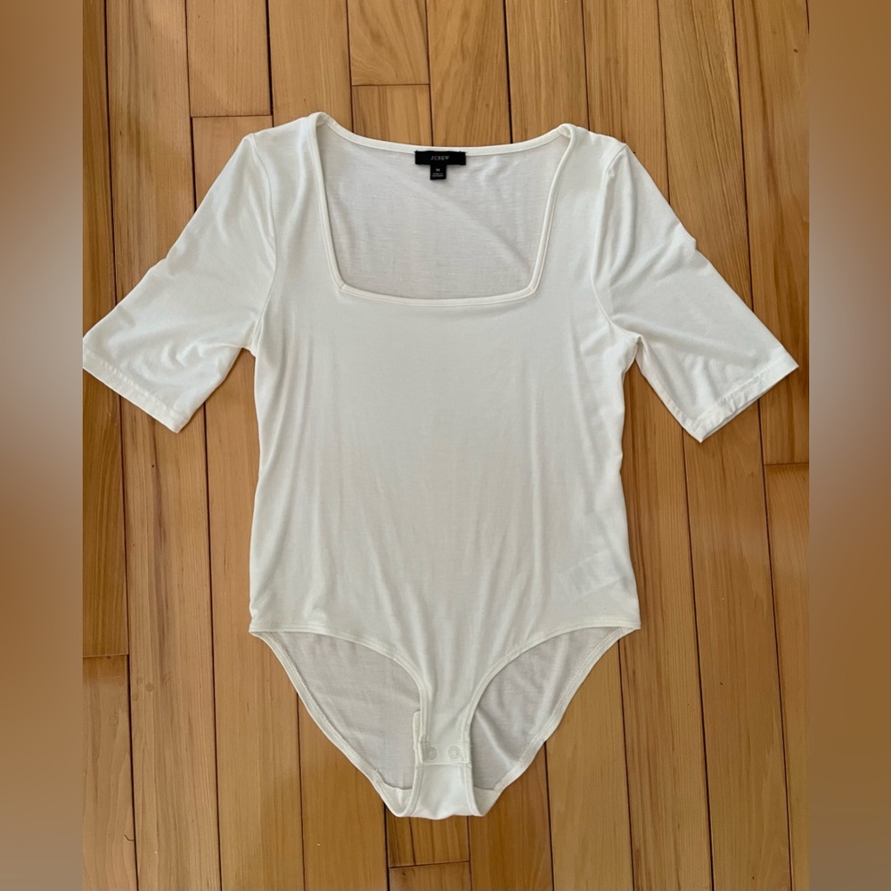 J. CREW White Bodysuit Shirt Top Blouse Ivory Preppy Chic Women's Size Medium